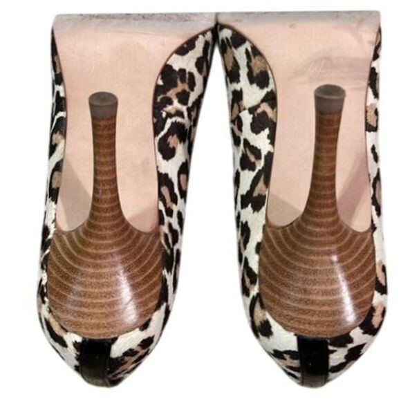 Beverly Feldman Leopard Print Peep-Toe Pumps Zipper Bow Detail High Heel 9.5 - Picture 5 of 5
